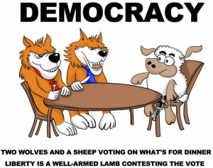 DemocracyTwowolvesandasheepvotingonwhatsfordinner